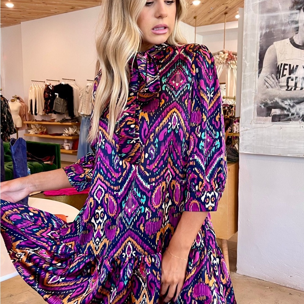 FATE Ikat Print Satin Mini Dress NWT